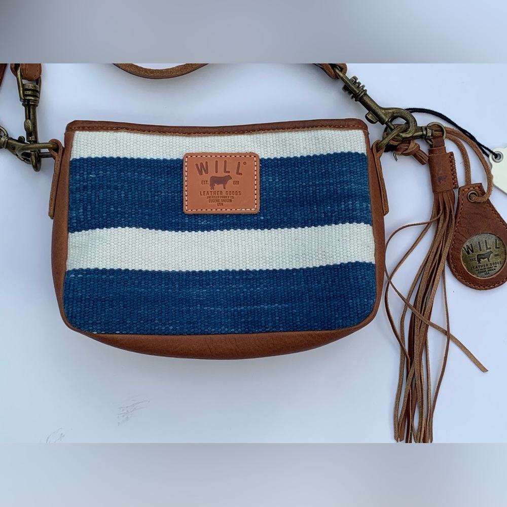 NWT Will Leather Goods Tapestry Crossbody Bag Navy Blue Stripe